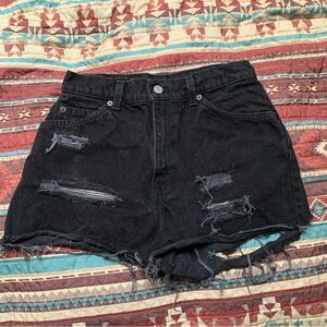 Vintage orange tab Levi’s Black Distressed Denim Shorts size 27